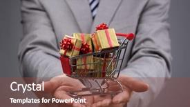  Presentation with gift - Cool new theme with thank gold - businessman with shopping cart full backdrop and a tawny brown colored foreground