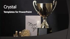  Presentation with gold trophy - Cool new slides with thank gold - trophy with greeting card backdrop and a black colored foreground