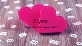  Presentation with yes - Slide deck having thank questions - two pink hearts with yes background and a  colored foreground