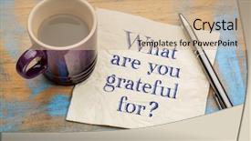  Presentation with cup coffee - Presentation design consisting of thank questions - what are you grateful background and a coral colored foreground