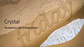  Presentation with friday - Cool new PPT layouts with thank sand - friday written on the beach backdrop and a coral colored foreground