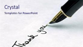  Presentation with fountain pen - Presentation with thank you' written on watermarked background and a sky blue colored foreground