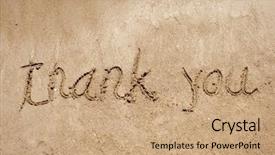  Presentation with designs - Audience pleasing theme consisting of thank you handwritten in sand backdrop and a coral colored foreground