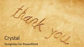  Presentation with thank - Amazing PPT theme having thank you handwritten in sand backdrop and a yellow colored foreground