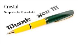  Presentation with thank - PPT layouts enhanced with thank you message and pen background and a white colored foreground