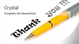  Presentation with thank - Amazing PPT theme having thank you message and pen backdrop and a white colored foreground