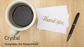  Presentation with thank - Presentation theme enhanced with thank you note card pen background and a coral colored foreground