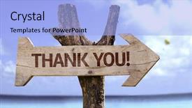  Presentation with thank - Cool new PPT theme with thank you wooden sign backdrop and a light blue colored foreground