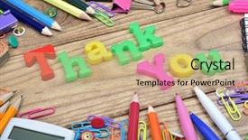  Presentation with thank - Slide deck with thank you word and office background and a coral colored foreground