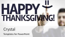  Presentation with happy thanksgiving - Cool new presentation theme with thankgiving - business man pointing to transparent backdrop and a white colored foreground