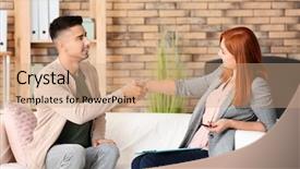  Presentation with listening - Beautiful PPT theme featuring thanks listening - female psychologist with client backdrop and a coral colored foreground