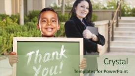  Presentation with chalk board - Presentation theme enhanced with thanks watching - happy hispanic boy holding thank background and a mint green colored foreground