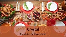  Presentation with festive - Audience pleasing slide deck consisting of thanksgiving - lots of traditional festive food backdrop and a red colored foreground