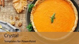  Presentation with cake - Cool new slide set with thanksgiving - plate with delicious pumpkin cake backdrop and a gold colored foreground