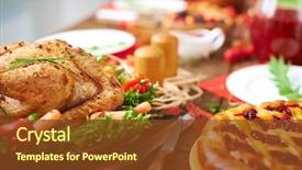  Presentation with meat - Colorful PPT theme enhanced with thanksgiving - roasted meat with garnish backdrop and a tawny brown colored foreground
