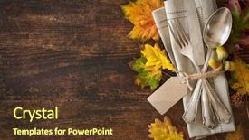 Presentation with cutlery - Beautiful PPT theme featuring thanksgiving autumn place setting backdrop and a tawny brown colored foreground