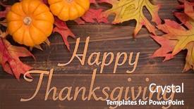  Presentation with oak - Colorful slide deck enhanced with thanksgiving background with autumn oak leaves and pumpkins on a wooden background forming a border backdrop and a tawny brown colored foreground