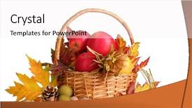  Presentation with beautiful fresh leaves water drops - PPT theme consisting of thanksgiving borders - beautiful autumn harvest in basket background and a white colored foreground