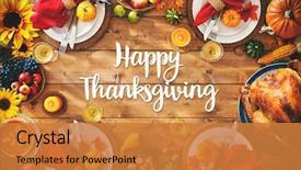  Presentation with thanksgiving - PPT theme consisting of thanksgiving celebration traditional dinner setting background and a gold colored foreground