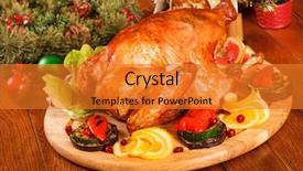  Presentation with turkey - PPT theme featuring thanksgiving christmas - garnished roasted turkey background and a gold colored foreground