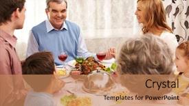  Presentation with family holding hands - Beautiful presentation design featuring thanksgiving christmas - portrait of happy family sitting backdrop and a coral colored foreground