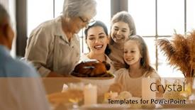  Presentation with happy thanksgiving - Slide set having thanksgiving-day-autumn-feast-happy and a  colored foreground