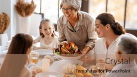  Presentation with happy thanksgiving - Slide deck consisting of thanksgiving-day-autumn-feast-happy and a coral colored foreground