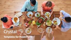  Presentation with thanksgiving dinner - PPT theme having thanksgiving day eating and leisure background and a coral colored foreground
