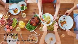 Presentation with thanksgiving dinner - Presentation design featuring thanksgiving day eating and leisure background and a coral colored foreground