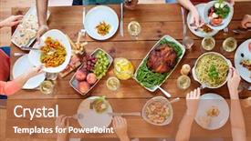  Presentation with thanksgiving dinner - Colorful slide set enhanced with thanksgiving day eating and leisure backdrop and a coral colored foreground