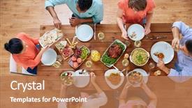  Presentation with thanksgiving dinner - Colorful slide set enhanced with thanksgiving day eating and leisure backdrop and a coral colored foreground