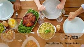  Presentation with thanksgiving dinner - Slide set with thanksgiving day eating and leisure background and a gold colored foreground