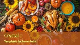  Presentation with thanksgiving dinner - Slide set featuring thanksgiving dinner roasted turkey background and a crimson colored foreground