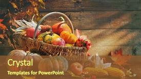  Presentation with falling leaves - Slide deck with thanksgiving pumpkins and falling leaves background and a tawny brown colored foreground