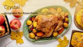  Presentation with thanksgiving - Slide deck enhanced with thanksgiving-turkey-and-pumpkin-bread background and a yellow colored foreground