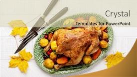  Presentation with thanksgiving - Slide deck with thanksgiving-turkey-on-rustic-table background and a soft green colored foreground