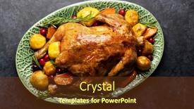  Presentation with thanksgiving - PPT theme featuring thanksgiving-turkey-on-rustic-table background and a tawny brown colored foreground