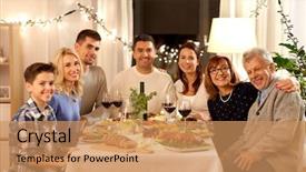  Presentation with dinner party - PPT theme enhanced with thanksgivingnew - celebration holidays and people concept background and a coral colored foreground
