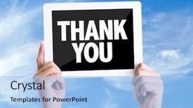  Presentation with appreciation client - Slides having appreciation client - tablet pc with text thank background and a light blue colored foreground