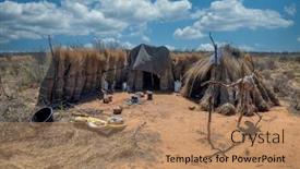  Presentation with hut - Presentation design consisting of thatched-african-hut-settlement background and a coral colored foreground