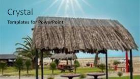  Presentation with resting place - Slide set featuring thatched-shade-with-tables-resting background and a light blue colored foreground
