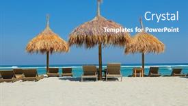  Presentation with indonesia - Slide deck featuring thatched-shades-on-a-scenic background and a teal colored foreground