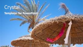  Presentation with palm - Amazing presentation theme having thatched-sunshades-and-palm-trees backdrop and a teal colored foreground
