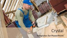 Presentation with builder - Cool new presentation design with thatcher - builder worker at roofing works backdrop and a lemonade colored foreground