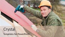  Presentation with builder - PPT theme consisting of thatcher - builder worker at roofing works background and a  colored foreground