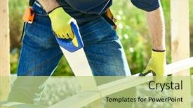  Presentation with wood board - Slide deck consisting of thatcher - closeup construction roofer carpenter worker background and a mint green colored foreground