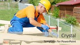 Presentation with construction work - Slide deck enhanced with up green leaf with water background and a tawny brown colored foreground.