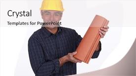  Presentation with tiles - PPT theme enhanced with thatcher - roofer holding tiles background and a  colored foreground