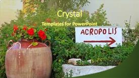  Presentation with entrance to natural caves - PPT theme featuring sign at the acropolis athens background and a tawny brown colored foreground