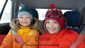  Presentation with car seat - Theme enhanced with child passenger safety - happy children in the car background and a red colored foreground